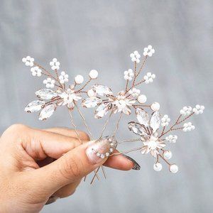 Crystal Bride Wedding Hair Pins (Pack of 3) ( Rose Gold)